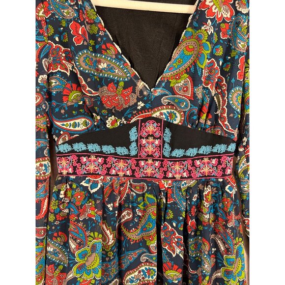 Flying Tomato Bohemian Paisley Dress Size Small Long Sleeve V-Neck - Picture 4 of 12